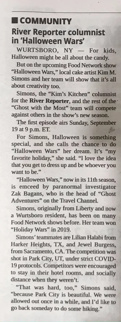 River Reporter article titled River Reporter columnist in Halloween Wars.