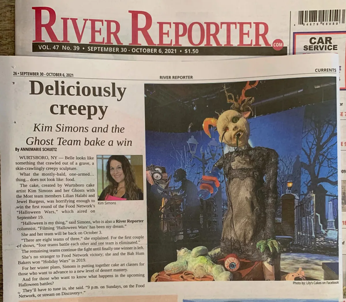 River Reporter article titled Deliciously Creepy about Kim Simons Halloween Wars appearance.