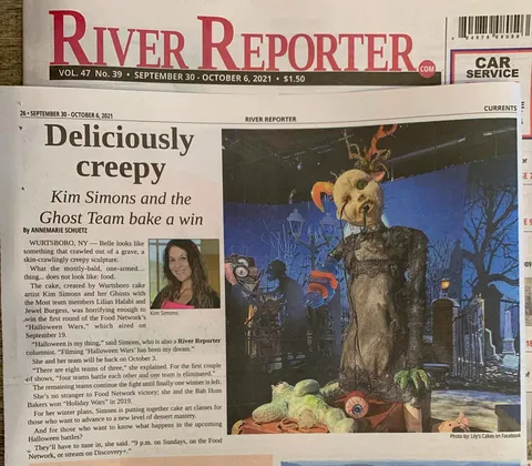 River Reporter article titled Deliciously Creepy about Kim Simons Halloween Wars appearance.