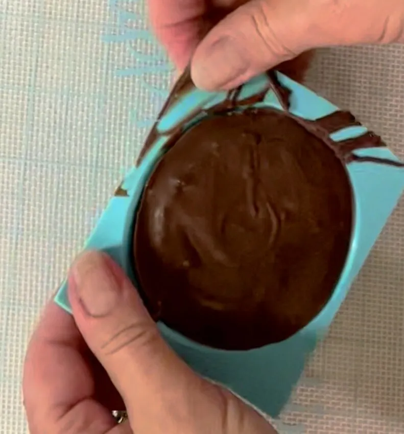 Popping a finished morsel out of the silicone mold.