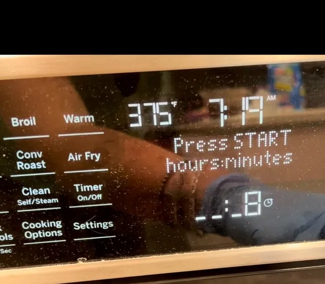 Oven control panel set to 375 degrees