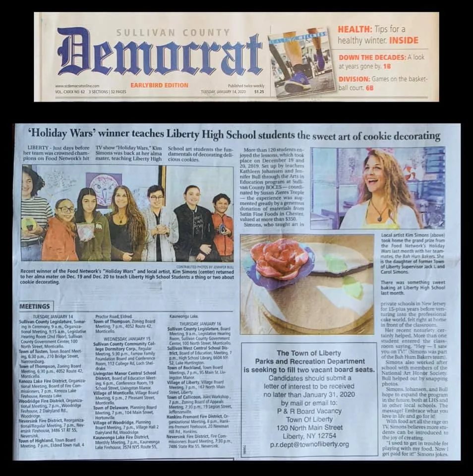 Sullivan County Democrat article about Kim Simons teaching cookie decorating at Liberty High School.