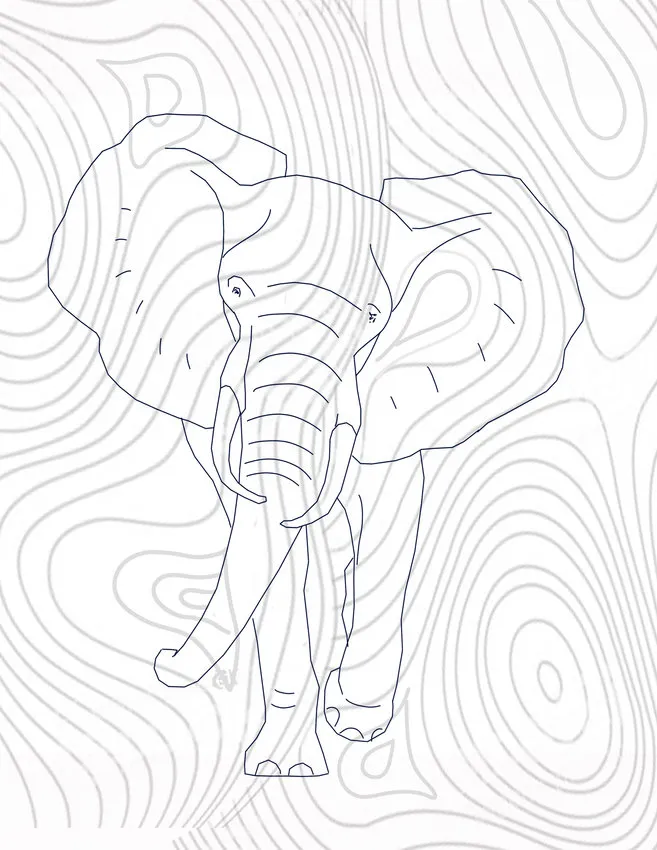 Sketch of an elephant on edible paper.